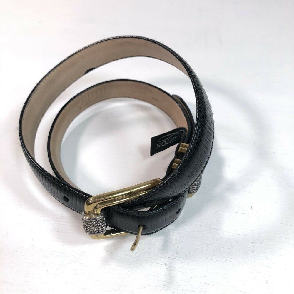 Brighton Black Snake Embossed Leather Belt Ladies Medium Large 29-33” Skinny